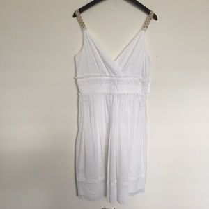 CALVIN KLEIN - WHITE V NECK DRESS WITH SIDE ZIPPER